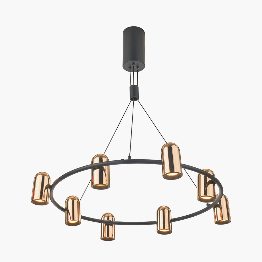 Xena Black & Rose Gold Metal 8 Light LED Pendant Light
